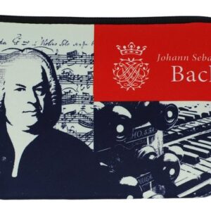 Fridolin Kosmetiktasche (1-tlg), Komponisten-Motiv Johann Sebastian Bach und Notenlinien