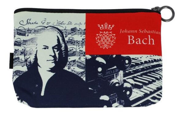 Fridolin Kosmetiktasche (1-tlg), Komponisten-Motiv Johann Sebastian Bach und Notenlinien