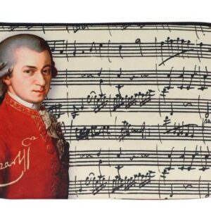 Fridolin Kosmetiktasche (1-tlg), Komponisten-Motiv Wolfgang Amadeus Mozart und Notenlinien