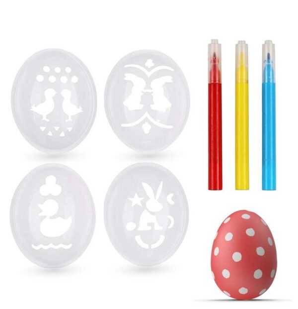 Hey!Easter® Malschablone 3x 4er Ostereier Schablone Set inkl. Malstifte Ostern Eiermalmaschine