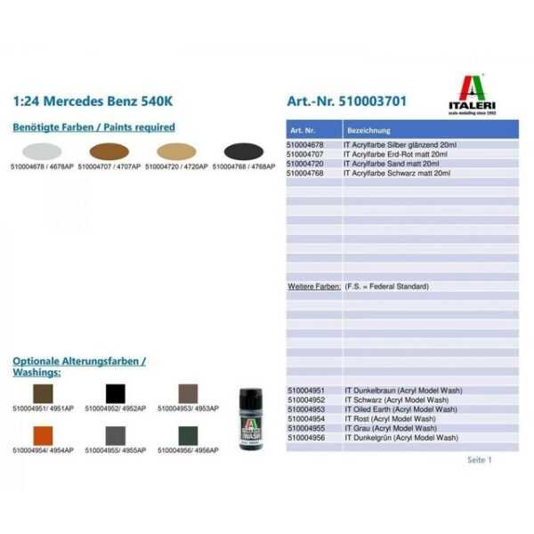 Italeri Modellbausatz 510003701 - Modellbausatz,1:24 Mercedes Benz 540K