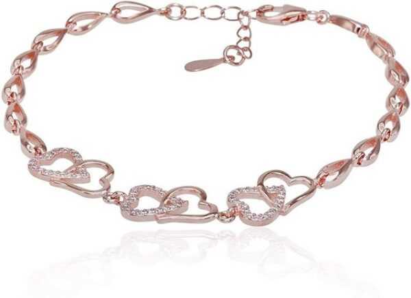 Karisma Edelstahlarmband Karisma Damen Silber 925 Armband 6 Herze Zirkonia Länge 17 bis 20cm - Roségold Weiße Steine