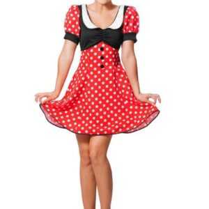 Karneval-Klamotten Kostüm Damen Minnie Maus-Kostüm, Maus Kleid für Damen in rot mit weißen Punkten