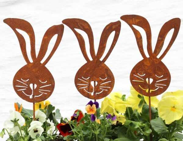 LB H&F Lilienburg Gartenfigur 3er SET Gartenstecker Gartenfigur Gartendeko Deko Dekoration Garten Rost Hase Ostern Osterhase Dekostecker Dekofigur Osterdeko Rosthase Metalldeko Topfstecker Beetstecker Metallstecker Edelrost Roststecker Osterstecker zum Stecken Blumenkübel Blumenstecker aussen Blumenstab Rostfigur Frühling Ostern