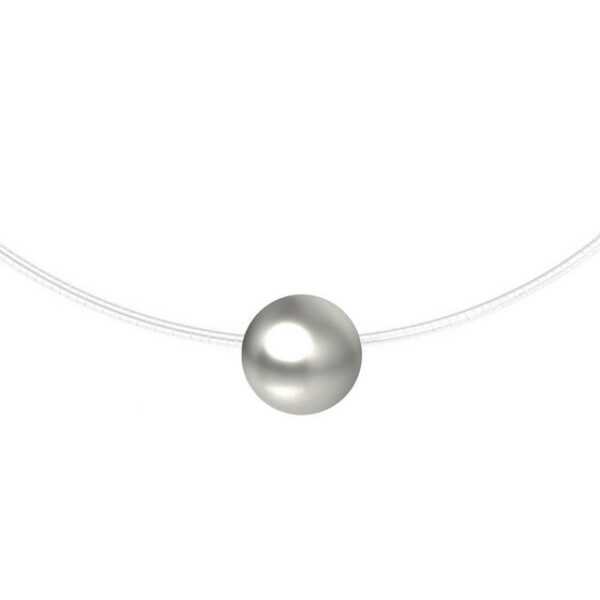 LÖB Kette mit Anhänger Damen Halskette Nylon Collier Perle Perlenanhänger Silber Grau (Geschenke für Frauen Freundin zum Geburtstag Weihnachten Weihnachtsgeschenke Ostern Muttertag Valentinstag Muttertagsgeschenk), Halsband Halsnah Nylonband Tropfen Anhänger Schwebend Perlenkette