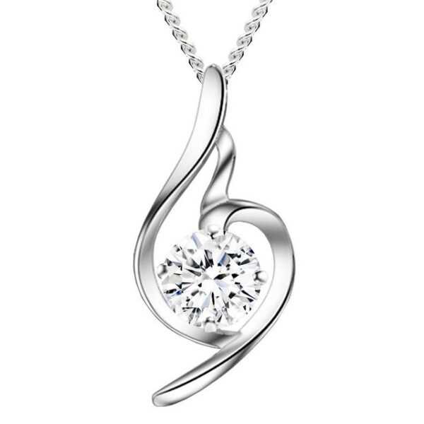 LÖB Kette mit Anhänger Damen Halskette Silber Tropfen Anhänger Oval Zirkonia Stein Weiß (Geschenke für Frauen Freundin zum Geburtstag Ostern, Inkl. Schmuckbox), Brautschmuck Kette Tropfenanhänger Tropfenform Solitär Glitzer Strass