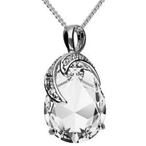 LÖB Kette mit Anhänger Halskette Kette Zirkonia Tropfen Strass Glitzer Anhänger Silber Weiß (Geschenke für Frauen Freundin zum Geburtstag Ostern, Inkl. Schmuckbox), Damen Elegant Tropfenanhänger Oval Stein Groß Tropfenform