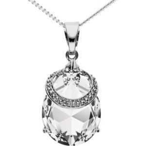 LÖB Kette mit Anhänger Halskette Kette Zirkonia Tropfen Strass Glitzer Anhänger Silber Weiß (Geschenke für Frauen Freundin zum Geburtstag Ostern, Inkl. Schmuckbox), Damen Elegant Tropfenanhänger Oval Stein Groß Tropfenform