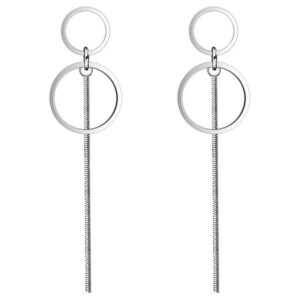 LÖB Paar Ohrstecker Ohrringe Silber Kreis Offen Stab Hängend Modern Minimalistisch Lang (Geschenke für Frauen Freundin zum Geburtstag Ostern, Inkl. Schmuckbox), Damen Ohrstecker Hängend Ringe Anhänger Stecker Ohrhänger Schmal Dünn