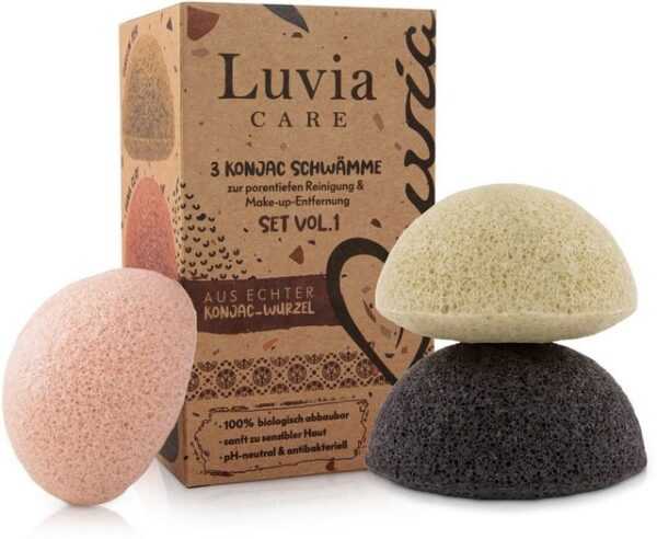 Luvia Cosmetics Gesichtsreinigungsschwamm Konjac Schwamm Set Red Clay, 3 tlg.