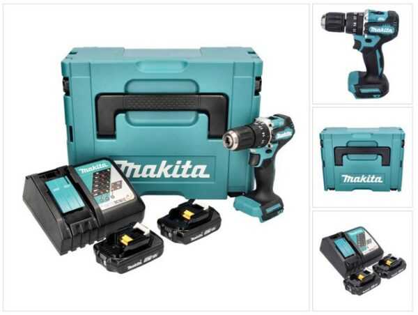 Makita Schlagbohrmaschine DHP 487 RAJ Akku Schlagbohrschrauber 18 V 40 Nm Brushless + 2x Akku 2