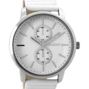 OOZOO Quarzuhr C9450 Herrenuhr Chronolook Weiss Lederband 45 mm