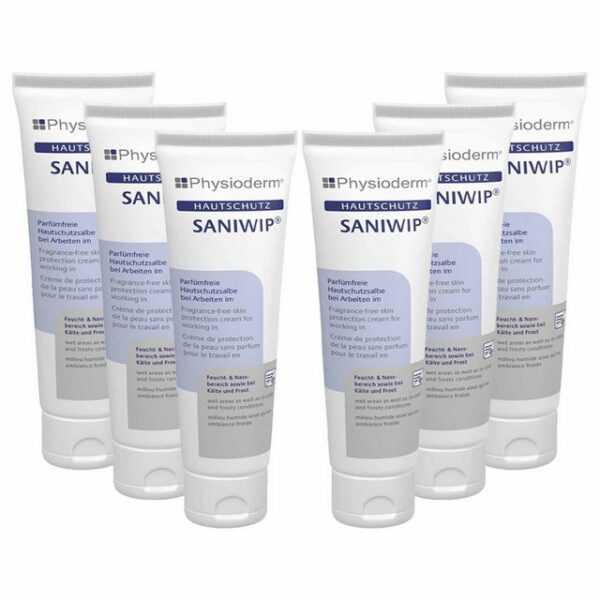 Physioderm Handcreme 6 x Saniwip Hautschutzcreme, Handcreme, Creme, unparfümiert 100 ml