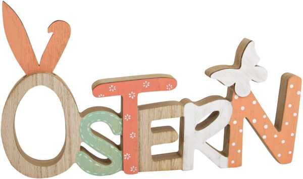 RIFFELMACHER & WEINBERGER Deko-Schriftzug ""Ostern" zum Stellen, mit Hasenohren und Schmetterling, aus Holz"