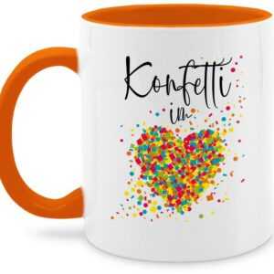 Shirtracer Tasse Konfetti im Herzen Kalligrafie - Confetti Herz Konfetti für Alle Karne, Keramik, Karneval und Fasching Deko