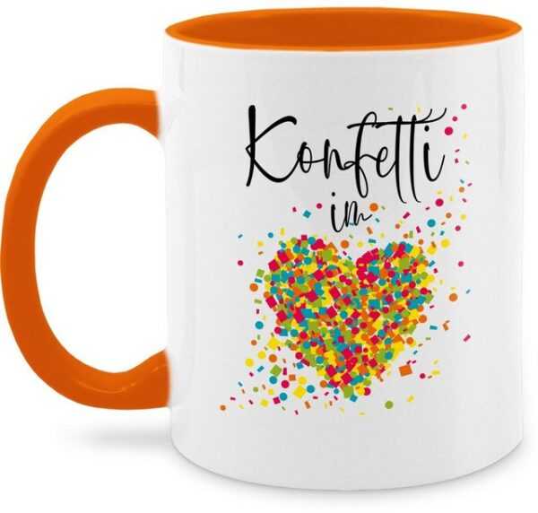 Shirtracer Tasse Konfetti im Herzen Kalligrafie - Confetti Herz Konfetti für Alle Karne, Keramik, Karneval und Fasching Deko