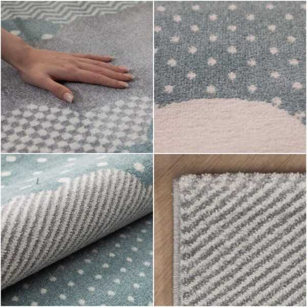 Teppich Wolken Design, SIMPEX24, Rund, Höhe: 10 mm, Teppich Kinderzimmer Wolke Design Kinder Teppich Blau Babyzimmer