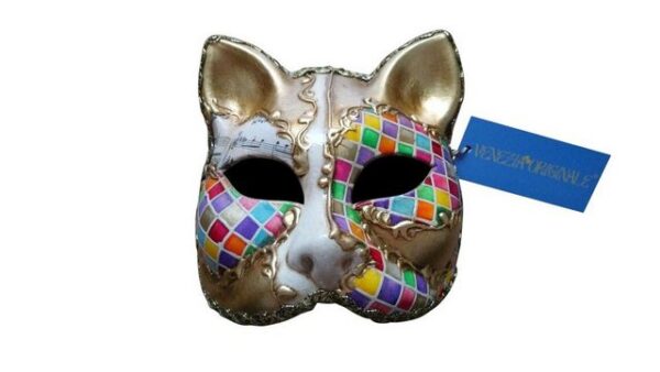 Venezia Originale Verkleidungsmaske Venezianische handgemachte Katzen Karnevalsmaske Deko Venedig Maske 1, Handgefertigt, Handbemalt, Maskenball, Karneval, Halloween,Katzenmaske