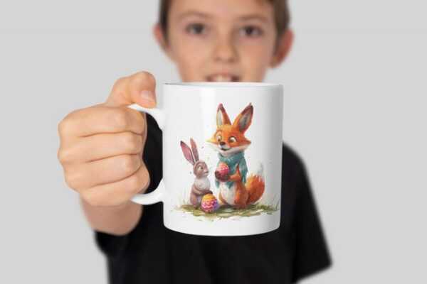 WS-Trend Tasse Ostern Fuchs und Hase Ostereier Kaffeetasse Teetasse, Keramik