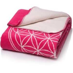 Wolldecke Couch Kuscheldecke Baumwolle, Blume des Lebens Pink-Ecru, 150x200cm, Glart