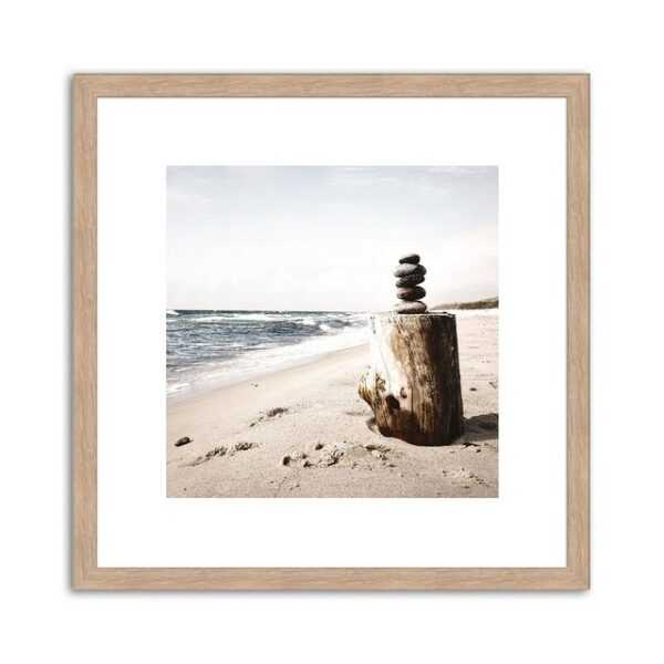 artissimo Bild mit Rahmen Bild gerahmt 30x30cm / Design-Poster inkl. Holz-Rahmen / Wandbild, Strand und Meer: Strandgut IV