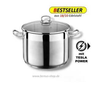 bemus Kochtopf BenVita Edelstahltopf, Allzwecktopf 10 Liter, 15 Liter & 20 Liter, Edelstahl 18/10, 10L, 15L, 20L (Jumbotopf mit Glasdeckel, Induktion - (Party, Ostern, Weihnachten, Geschenke Idee, Geburtstag), Kaltmetallgriffe