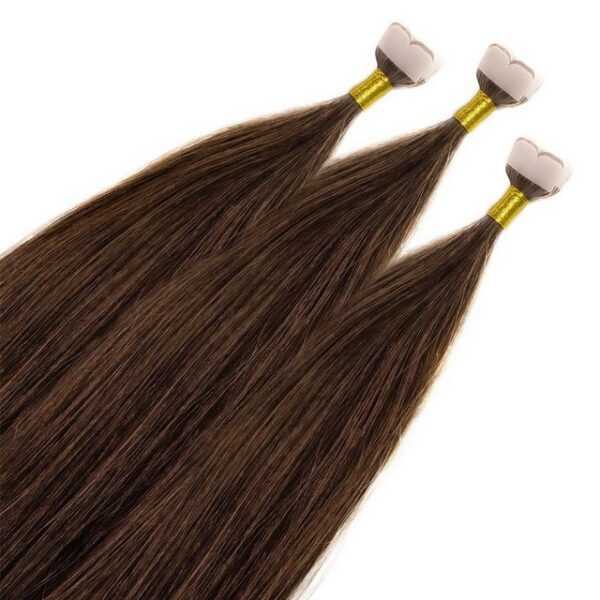 hair2heart Echthaar-Extension Premium Mini Tape Extensions #4/77 Mittelbraun Intensiv 60cm