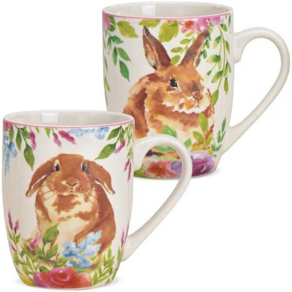 matches21 HOME & HOBBY Tasse Kaffeetassen 2er Set Ostern Frühling Osterhasen gemalt, Porzellan, Tee, Kaffee-Becher, klassisch, weiss bunt, 355 ml