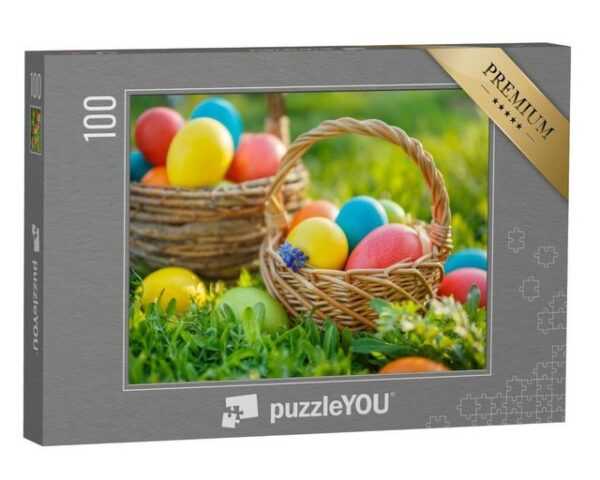 puzzleYOU Puzzle Frohe Ostern! Bunte Ostereier in Körbchen, 100 Puzzleteile, puzzleYOU-Kollektionen Festtage