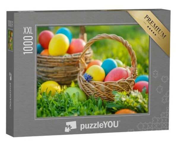 puzzleYOU Puzzle Frohe Ostern! Bunte Ostereier in Körbchen, 1000 Puzzleteile, puzzleYOU-Kollektionen Festtage