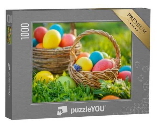 puzzleYOU Puzzle Frohe Ostern! Bunte Ostereier in Körbchen, 1000 Puzzleteile, puzzleYOU-Kollektionen Festtage