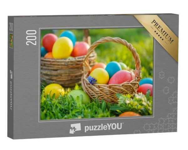 puzzleYOU Puzzle Frohe Ostern! Bunte Ostereier in Körbchen, 200 Puzzleteile, puzzleYOU-Kollektionen Festtage