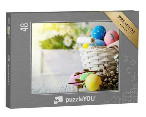 puzzleYOU Puzzle Frohe Ostern! Wunderschöne Ostereier im Korb, 48 Puzzleteile, puzzleYOU-Kollektionen Festtage