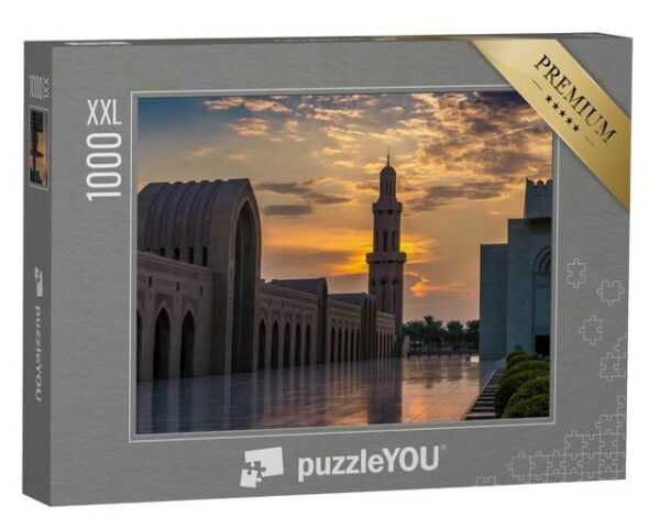 puzzleYOU Puzzle Sonnenuntergang über der Moschee in Miscat, Oman, 1000 Puzzleteile, puzzleYOU-Kollektionen Naher Osten