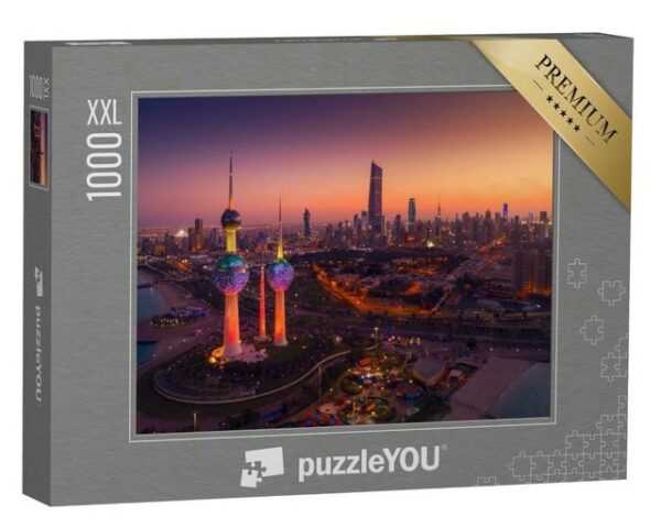 puzzleYOU Puzzle Wunderschöne Aufnahme des Staates Kuwait bei Nacht, 1000 Puzzleteile, puzzleYOU-Kollektionen Naher Osten