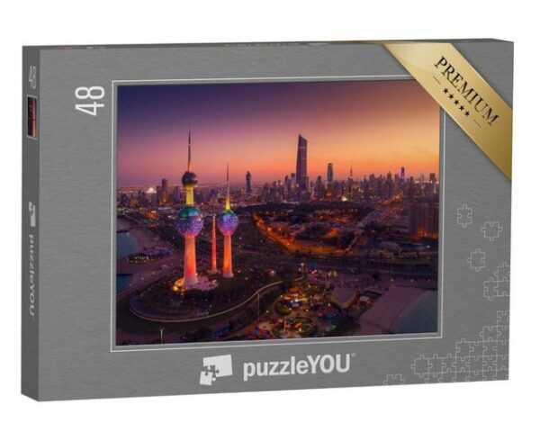 puzzleYOU Puzzle Wunderschöne Aufnahme des Staates Kuwait bei Nacht, 48 Puzzleteile, puzzleYOU-Kollektionen Naher Osten
