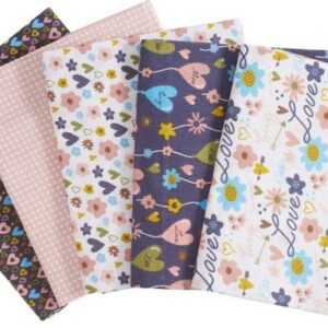 stafil Stoff Stoffpaket Patchy Hearts and Flowers, 5 Designs á 55 cm x 45 cm