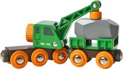 BRIO 33698 - Grüner Kranwagen mit Anhänger + Fracht