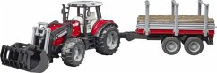 Bruder 02046 Massey Ferguson 7480 mit Frontlader und Holztransportanhänger und