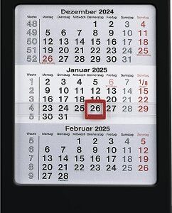 3-Monats-Tischaufsteller 2025 schwarz - Tisch-Kalender 12x16 cm - Büro-Kalender - mit Datumsschieber - Zettler