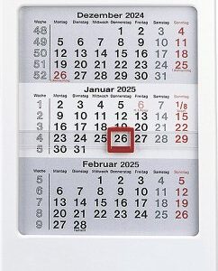 3-Monats-Tischaufsteller 2025 weiß - Tisch-Kalender 12x16 cm - Büro-Kalender - mit Datumsschieber - Zettler