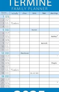 Blau 2025 Familienplaner - Familien-Timer - Termin-Planer - Kinder-Kalender - Familien-Kalender - 22x45