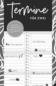 Termine für 2 Black and White 2025 Familienplaner - Timer - Termin-Planer - Couple-Kalender - Familien-Kalender - 22x45