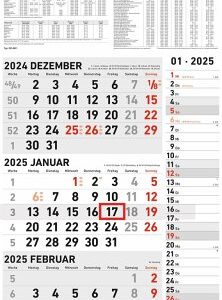 3-Monatskalender Kombi 2025 - Büro-Kalender 33x45 cm (geöffnet) mit Datumsschieber - Zettler - 957-0011