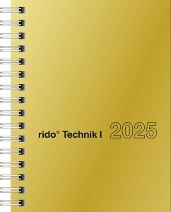 rido/idé 7013121915 Taschenkalender Modell perfect/Technik I (2025)  2 Seiten = 1 Woche  A6  160 Seiten  Glanzkarton-Einband  goldfarben